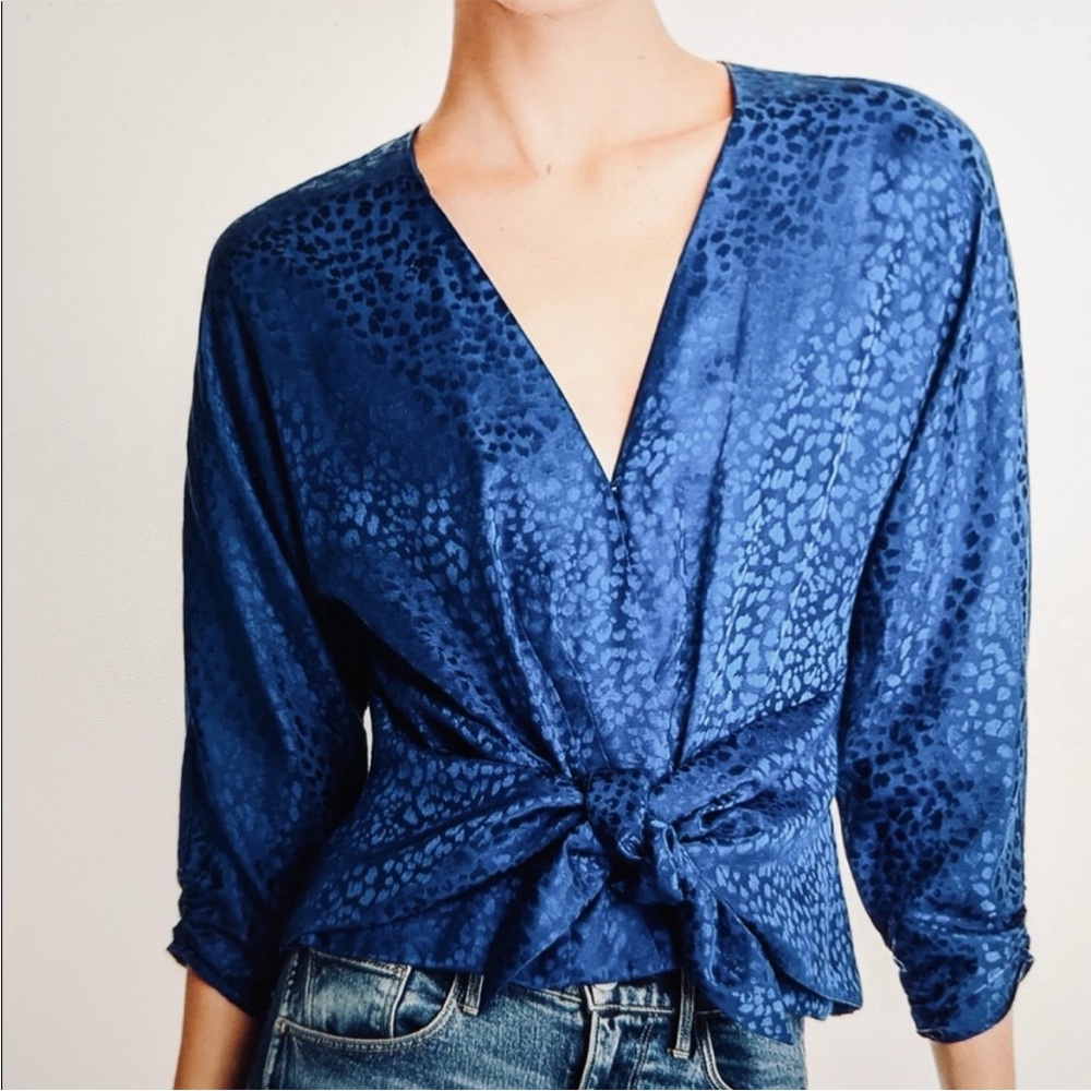 Women’s Parker Animal Print ULTRAMARINE Tasmin Silk Blend Tie Front Blouse